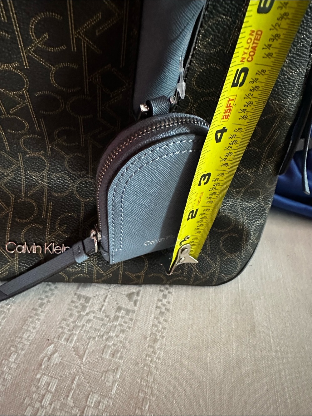 Calvin Klein Hudson Signature Monogram Top-Zip Domed Satchel Bag - Brown/Blue - Picture 7 of 10